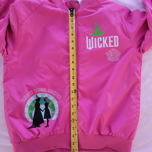 Wicked Girls Full-Zip Pink Mid-weight Ruched Bomber Jacket 10/12 L Glinda Shiz - Picture 7 of 12